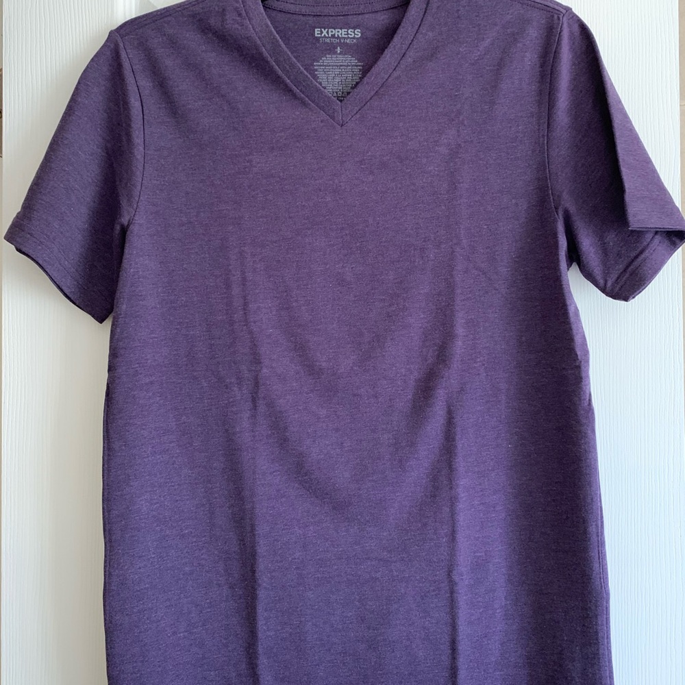 Express Purple Color Stretch V-Neck Short Sleeve Men’s Shirt, Small - Picture 3 of 11